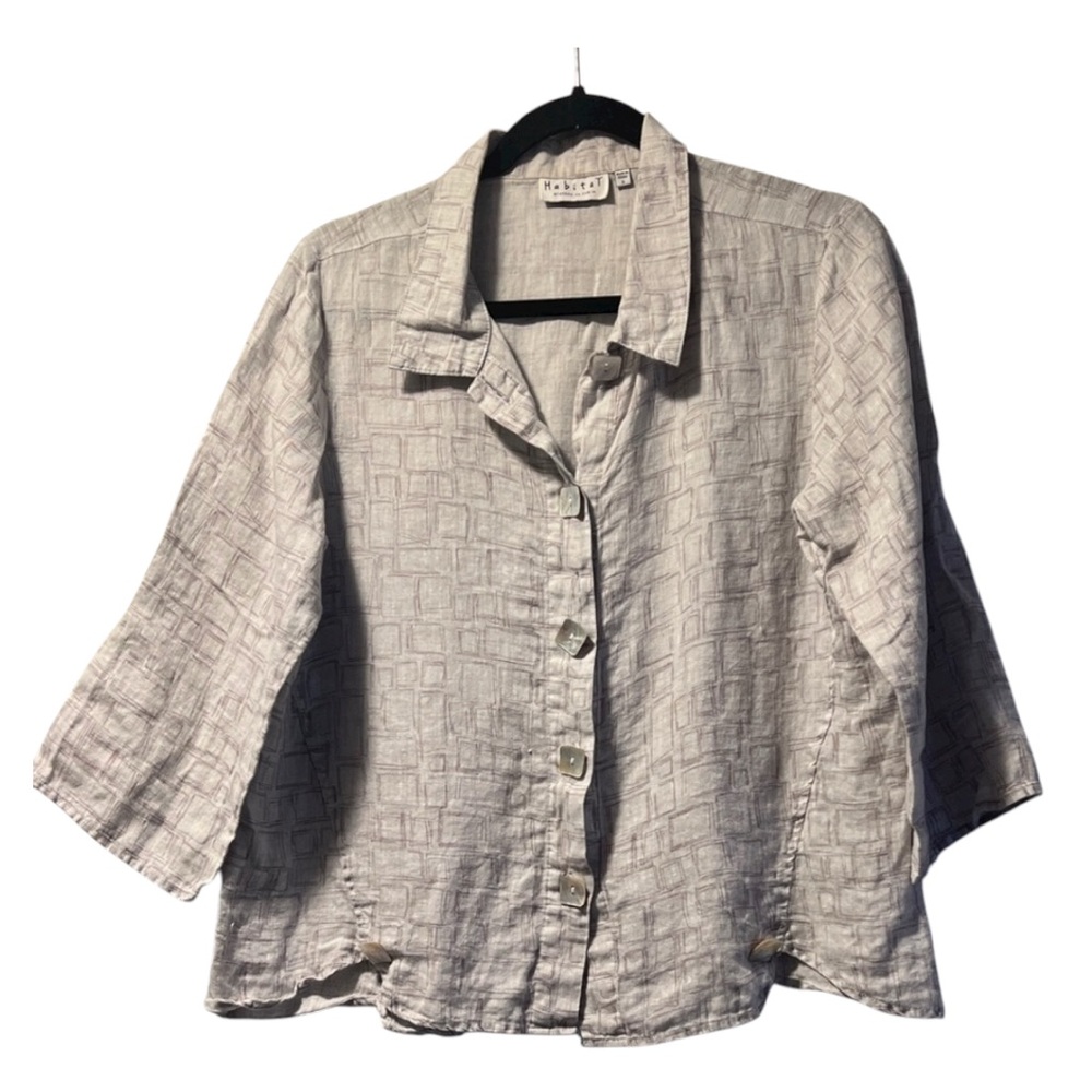 Habitat Women's Button Down Shirt Gray 100% Linen Boho Lagenlook Cottagecore SM